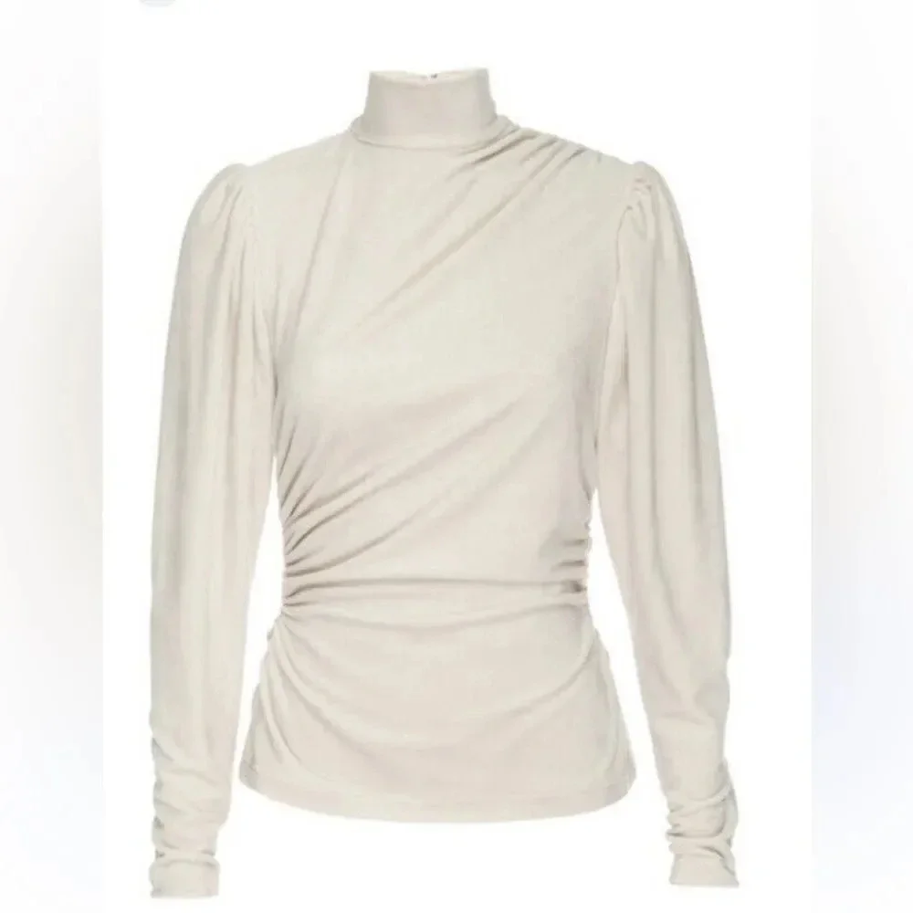 A.C.L Ivory Rice Joss Mock Neck Long Sleeve Velvet Top size 8 - Picture 11 of 11
